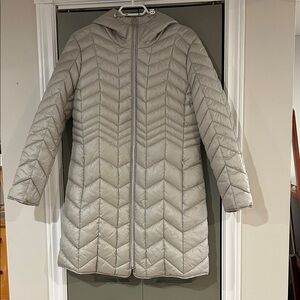 Kenneth Cole Light Gray Quilted Hooded Puffer Coat
